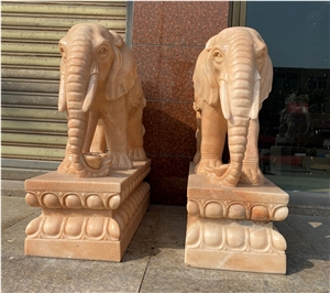 Red Sunset Marble Elephant Sculpture Home Statues
