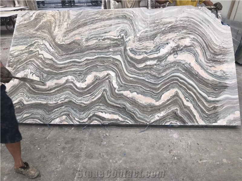 River Movement White Marble Slabs,Tiles Polished
