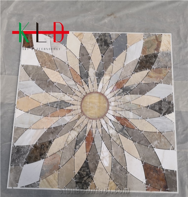 Rosettes Square Waterjet Mosaic Tile Cut Medallion