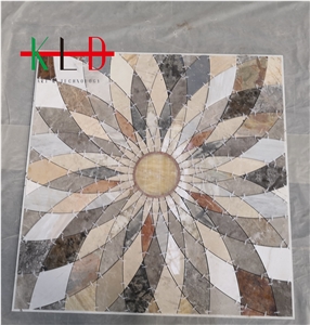 Rosettes Square Waterjet Mosaic Tile Cut Medallion