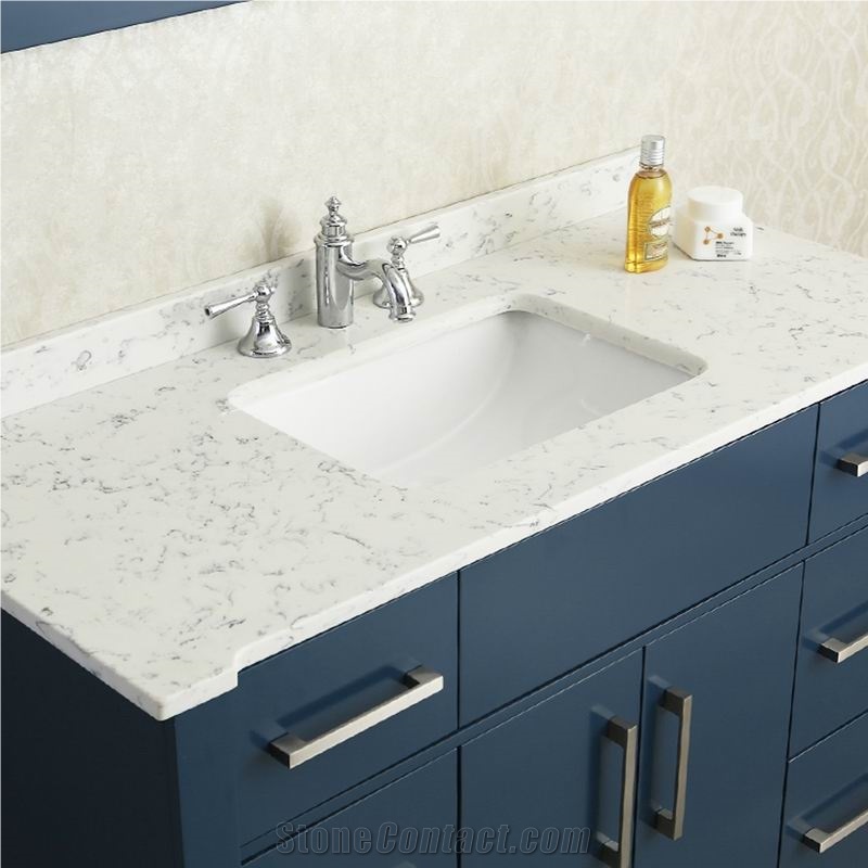 Solid Surface Bianco Carrara White Quartz Drop in Sink Bath Top
