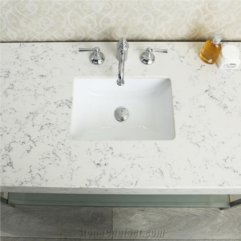Solid Surface Bianco Carrara White Quartz Drop in Sink Bath Top