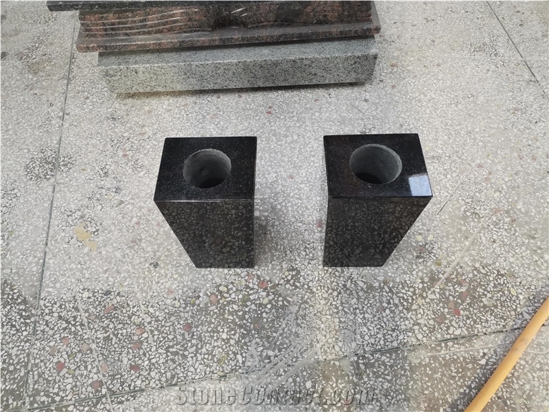 Sq Tapered Cemetery Vases with Emerald Pearl Granite
