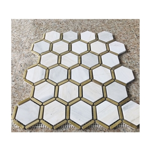 Stainless Steel and Marble Hexagon Bathroom Mosaic
