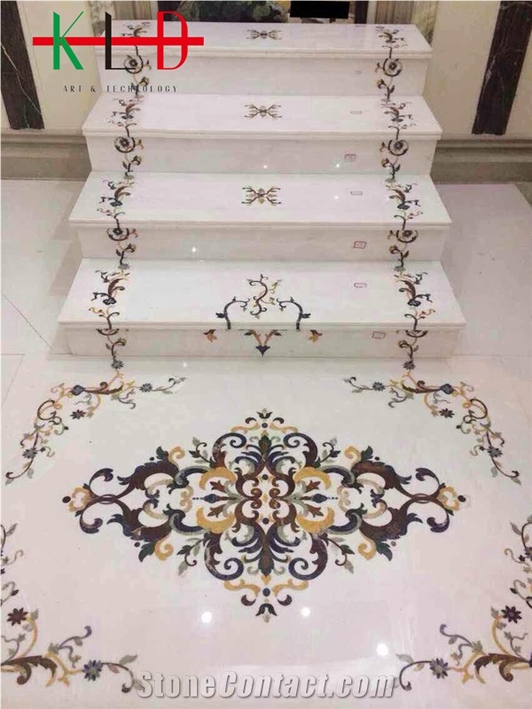 Stair Stairway Water-Jet Cut Medallion Marble Tile