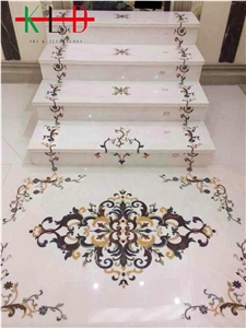 Stair Stairway Water-Jet Cut Medallion Marble Tile