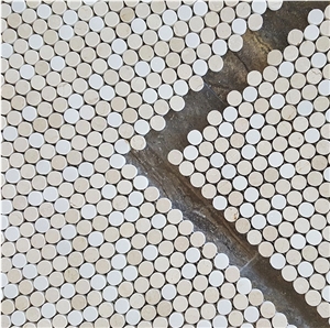 Thassos White & Crema Marfil Marble Round Mosaic