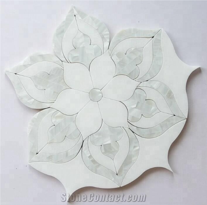 Thassos White Marble Mosaic Flower Designs