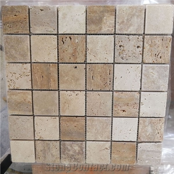 Travertine Stone Mosaic Tile with Mesh-Back