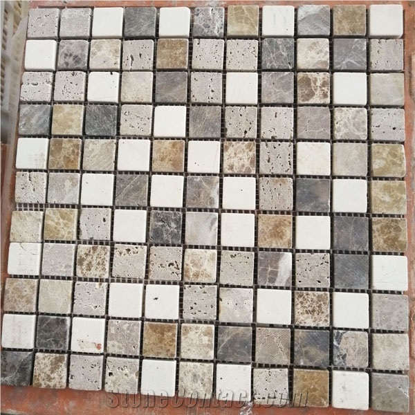 Travertine Stone Mosaic Tile with Mesh-Back