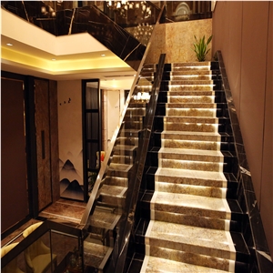 Violet Gold Marble with Black Marble Stair Treads