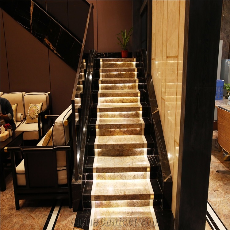 Violet Gold Marble with Black Marble Stair Treads