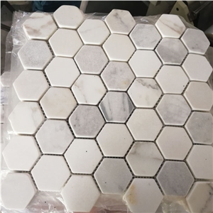 Volakas White Marble Hexagon Mosaic Tiles