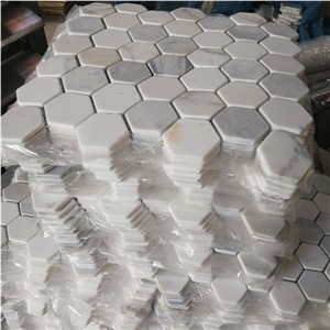 Volakas White Marble Hexagon Mosaic Tiles