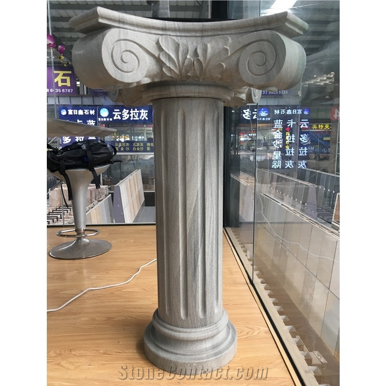 Western Style Gem Grey Marble Carved Column