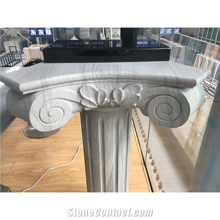Western Style Gem Grey Marble Carved Column