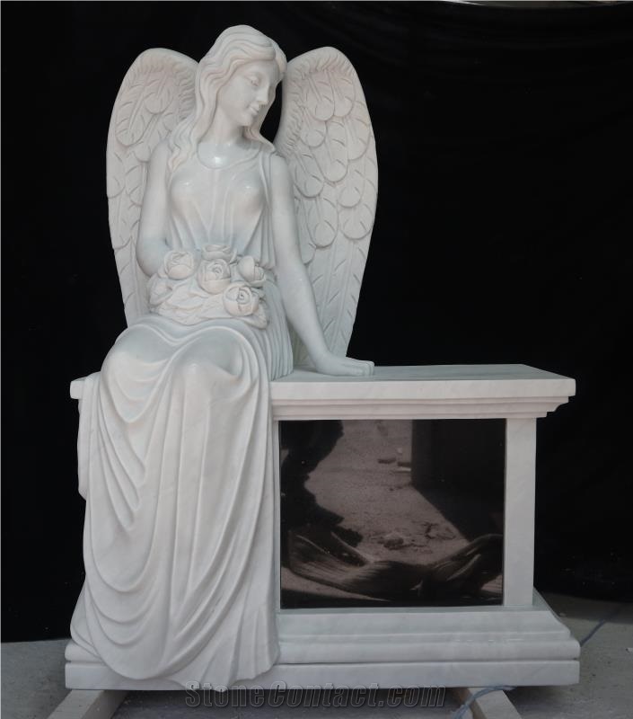 White Marble Angel Sculpture Gravestone/Tombstone