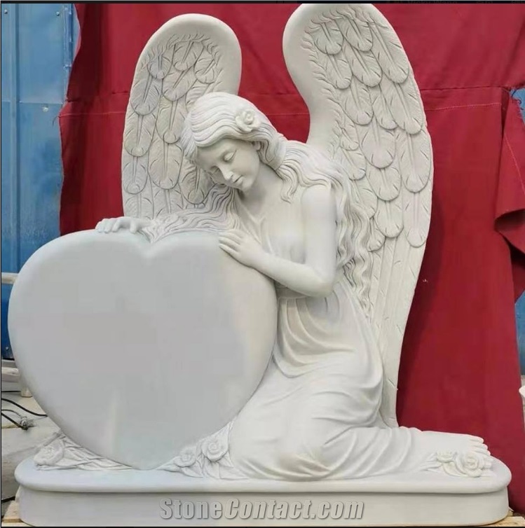 White Marble Angel Sculpture Gravestone/Tombstone