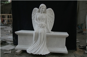 White Marble Bench Tombstone Monuments Angel