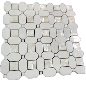White Marble Mix Mother Of Pearl Water Jet Mosaic