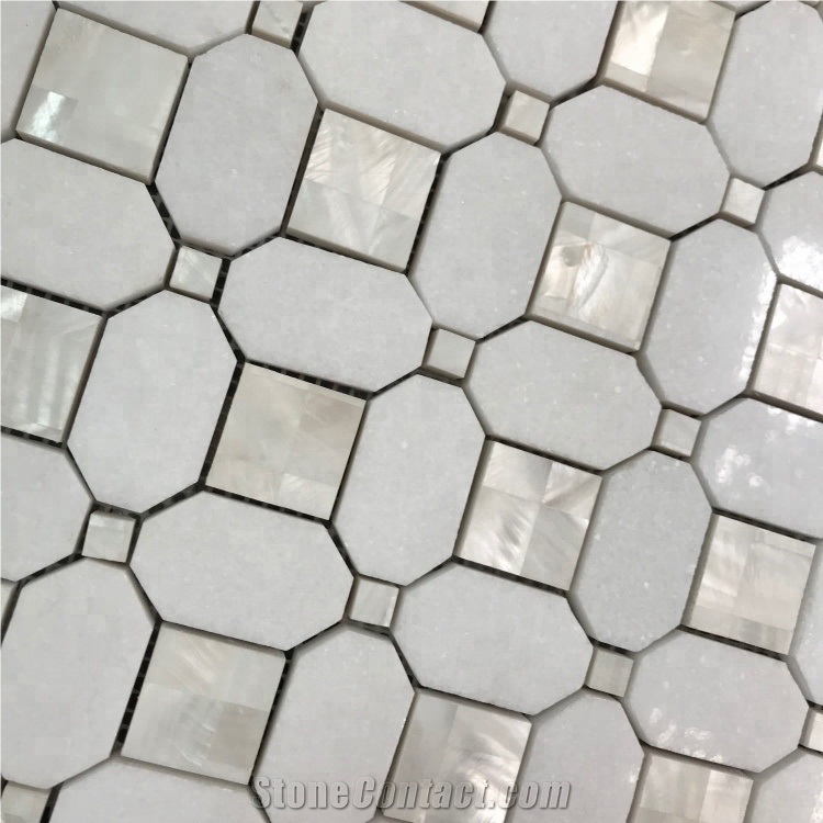 White Marble Mix Mother Of Pearl Water Jet Mosaic