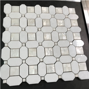 White Marble Mix Mother Of Pearl Water Jet Mosaic