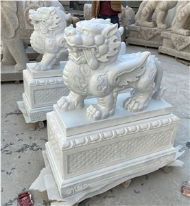 White Marble Mythical Wild Animal Stand by Statue