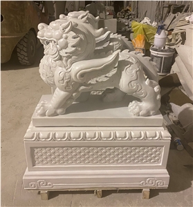 White Marble Mythical Wild Animal Stand by Statue
