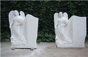 White Marble Tombstones Angel Sculptures