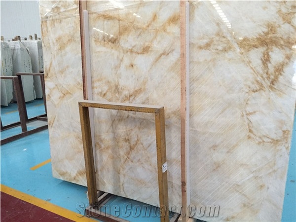 White Onyx with Gold Veins Slabs