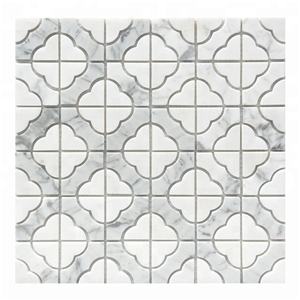 White Thassos Marble Flower Shape Mosaic Pattern