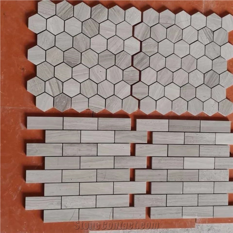 White Wood Grain Marble Floor Mosaic Tiles