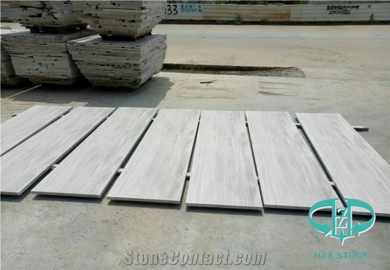 Wooden White Marble Tile Honed Top for Floor