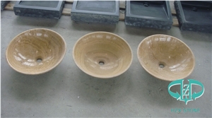 Yellow Wood Vein Round Basin/Sink for House Use