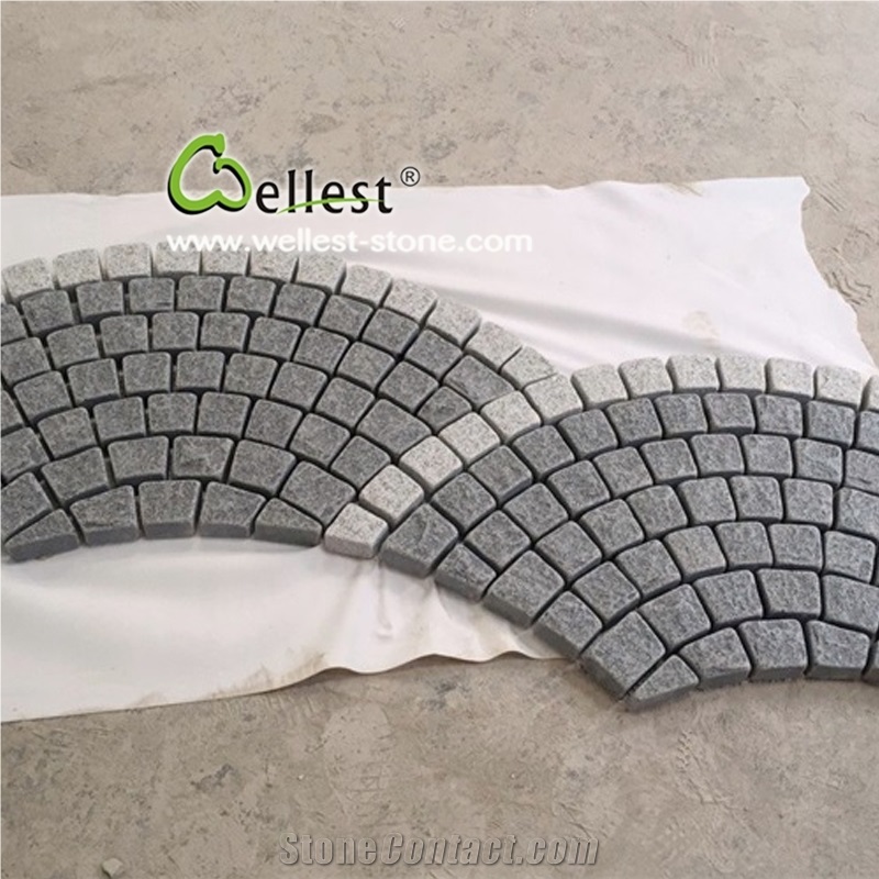 Meshed Color Granite Driveway Cobble Stone Paving