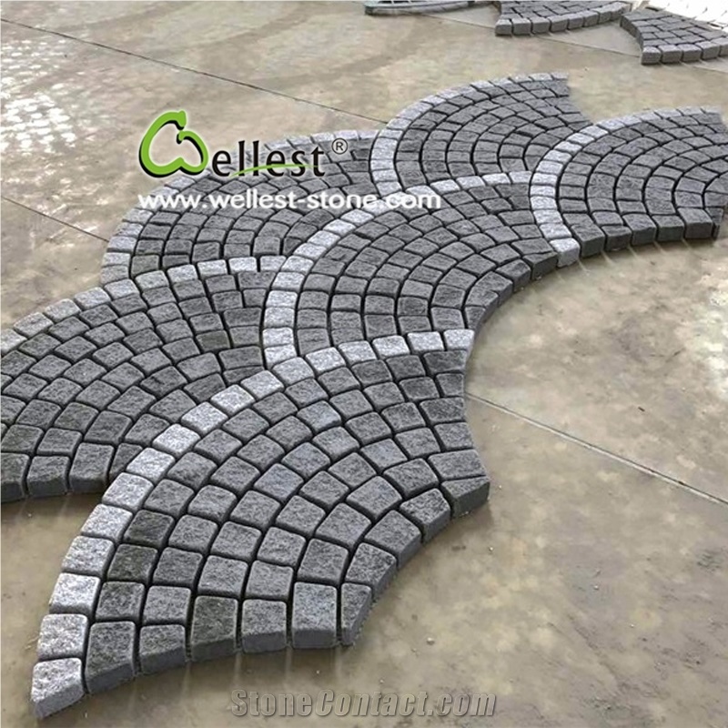 Meshed Color Granite Driveway Cobble Stone Paving