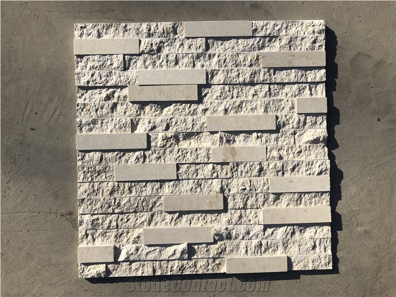 White Marble Stacked Ledge Stone Panels Cladding