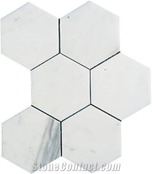 Big Hexagon Bianco Carrara White Marble Mosaic Tile
