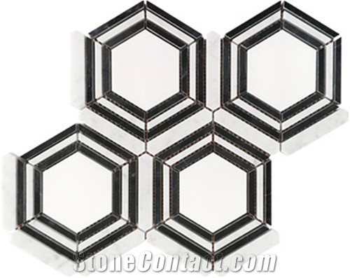 Carrara Leaf Green Grey Hexagon Marble Mosaic Tile