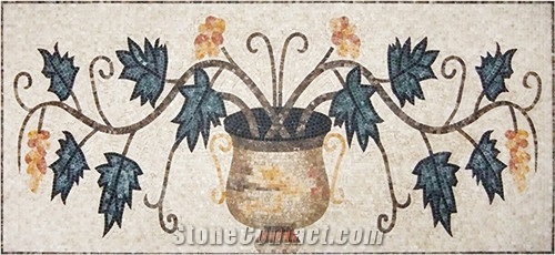 Grapes with Leaves in Vase Design Mosaic Pattern