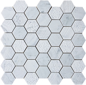 Italy Hexagon Carrara White Harmmered Marble Mosaic