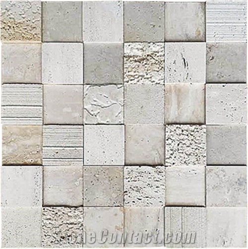 Italy Square Travertine Beige Brushed Marble Mosaic Tiles