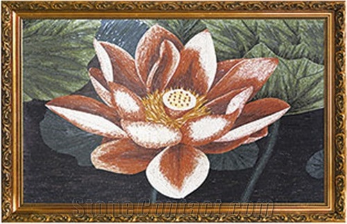 Tea Rosa Marble Mosaic Picture Lotus Flowers on the Wall