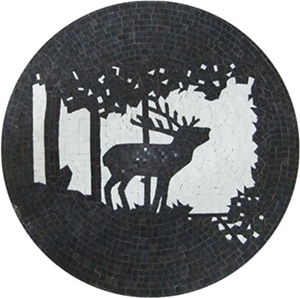Trees with Deer White and Black Design Mosaic