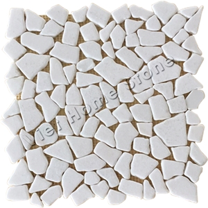 Milky White Tumbled Pebbles Mosaic