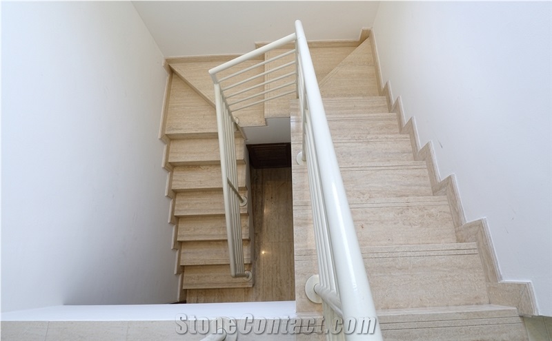 Beige Travertine Stair Steps Floor Covering Paver