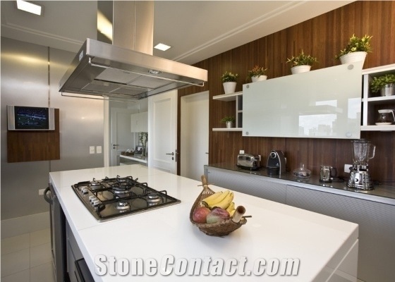 White Crystallized Panel for Kitchen Countertops