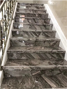 Polished Brown Marble Stairs Venice Brown