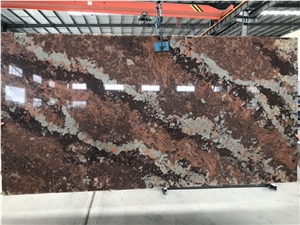 Red and Brown Quartz Slab Surface