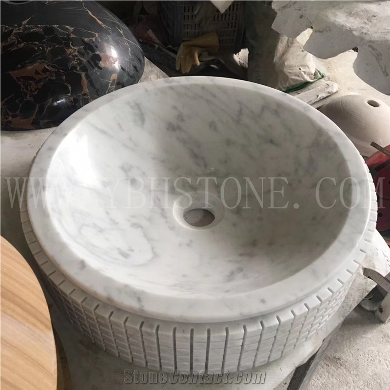 Bianco Carrara Polished Marble Vessel Sinks
